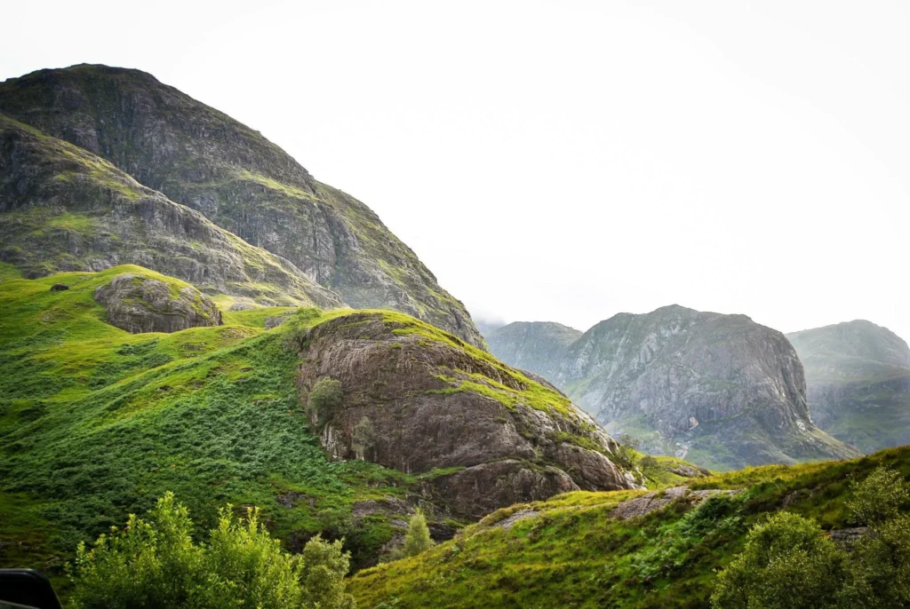 The Three Sisters mountain peaks in Glencoe on the Highlands and Loch Ness private day tour from Edinburgh