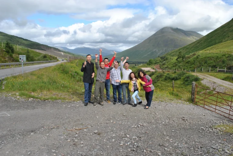 Guests stopping in a Highland glen on a private day tour from Edinburgh