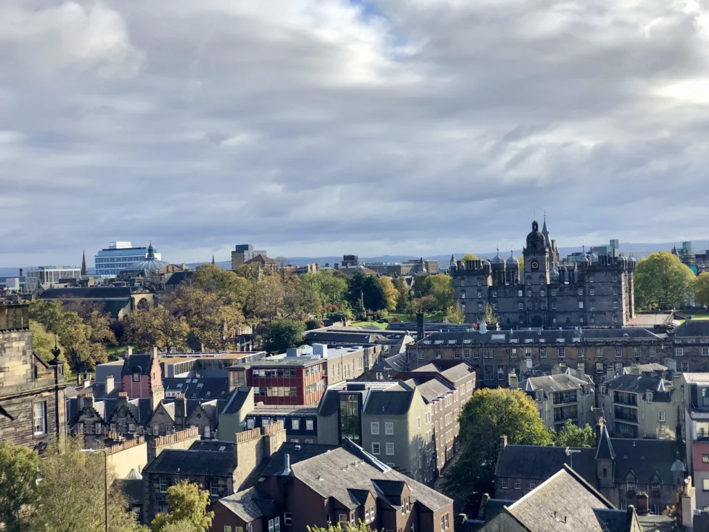 Historic Old Town in Edinburgh at dusk