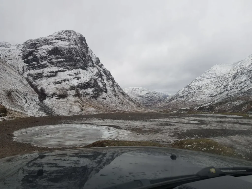 Snow on the Three Sisters peaks in Glencoe in winter