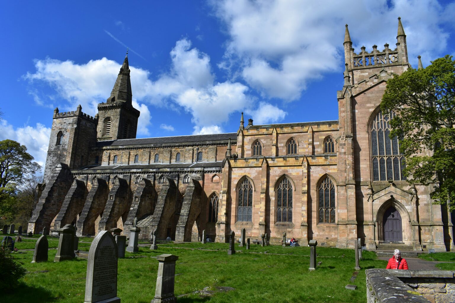 A medieval abbey church and its graveyard in Scotland