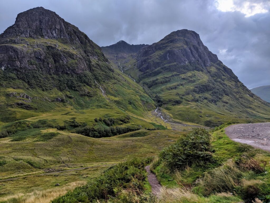 The trail at Altnafeadh at the eastern end of Glencoe, where the West Highland Way climbs the Devil's Staircase